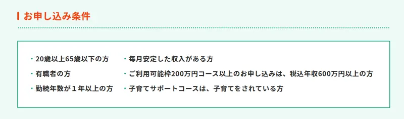 子育てサポートローンの申し込み条件