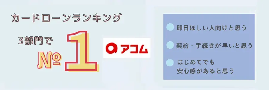 アコムはカードローン3部門でランキングナンバーワン