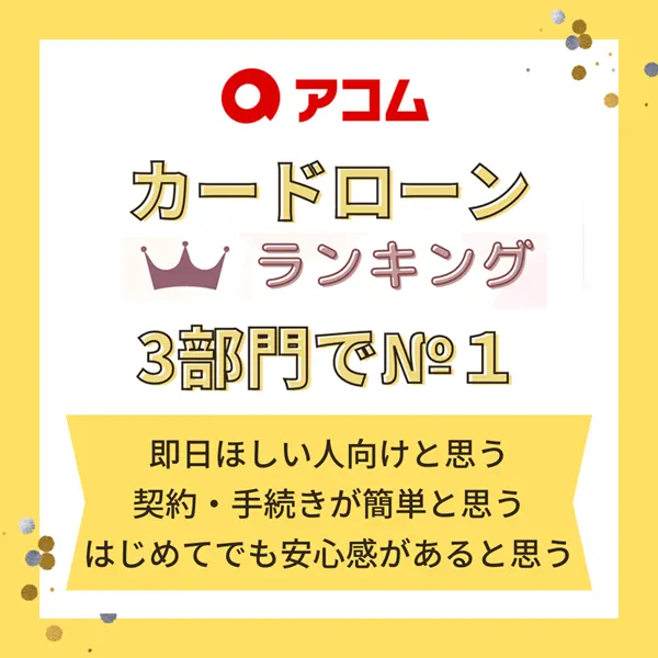 アコムは2024年カードローンランキング3部門調査でナンバー１を獲得