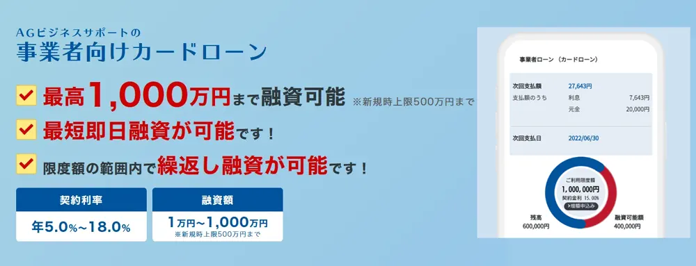 ノンバンクのビジネスローンである「AGビジネスサポート」の利用条件の解説